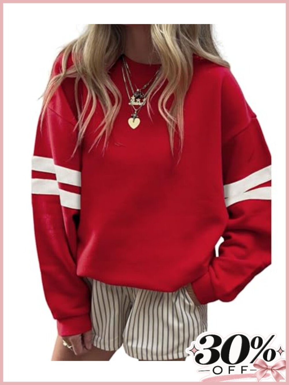 Womens Oversized Striped Varsity Sweatshirt Crewneck Pullover